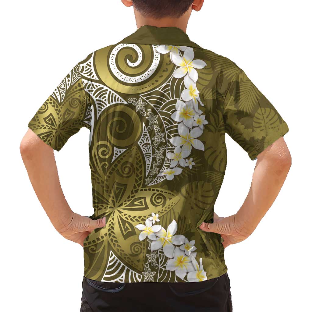 Gold Polynesian Tribal Frangipani Tropical Vibe Hawaiian Shirt