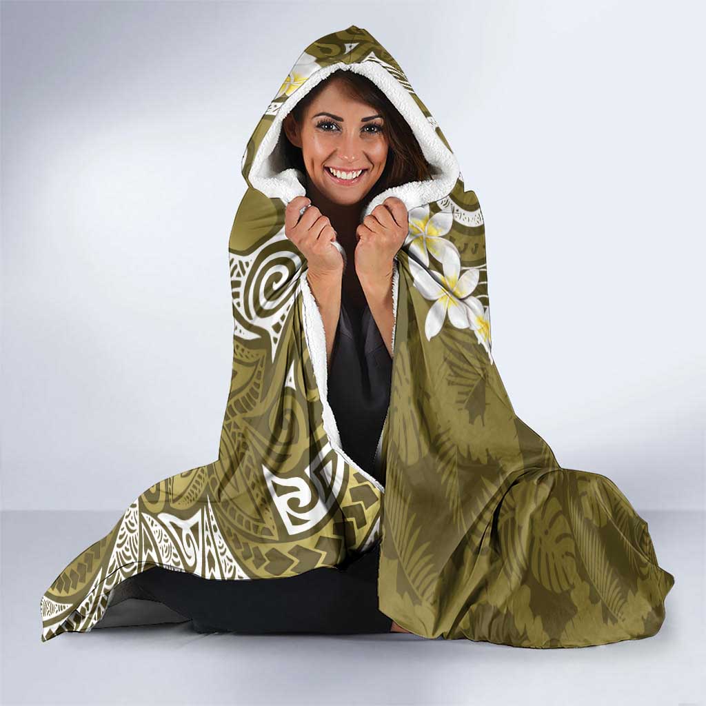 Gold Polynesian Tribal Frangipani Tropical Vibe Hooded Blanket