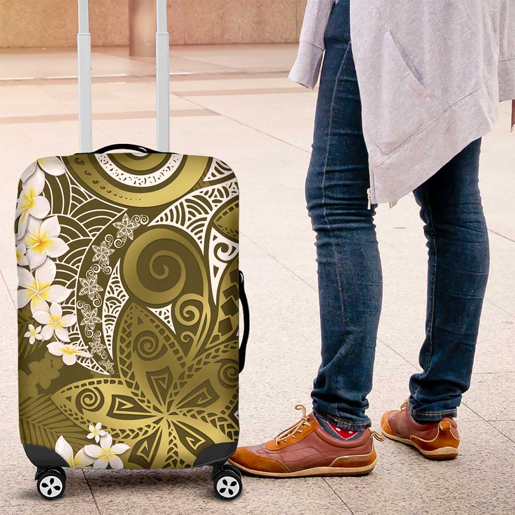 Gold Polynesian Tribal Frangipani Tropical Vibe Luggage Cover LT14 Gold - Polynesian Pride