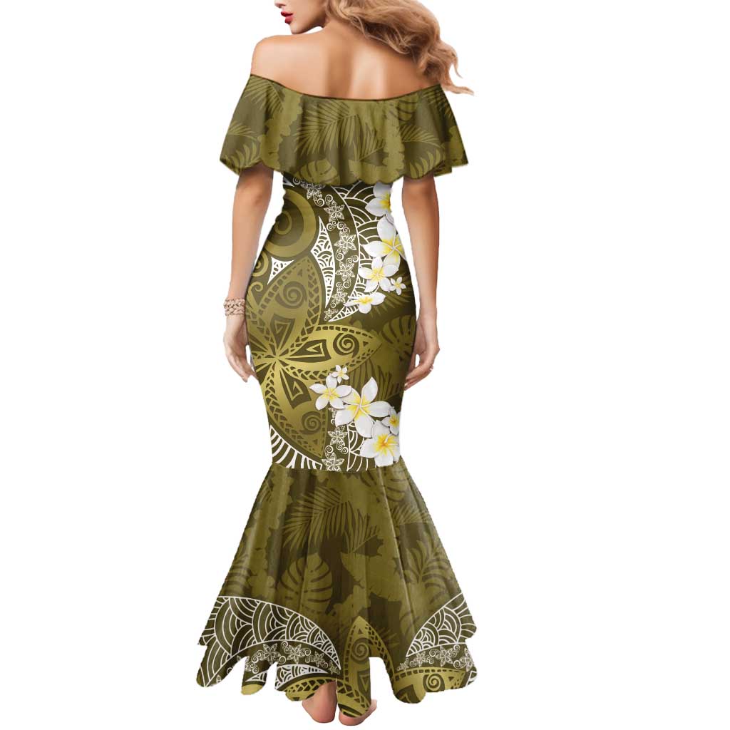 Gold Polynesian Tribal Frangipani Tropical Vibe Mermaid Dress