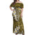 Gold Polynesian Tribal Frangipani Tropical Vibe Off Shoulder Maxi Dress