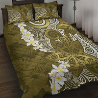 Gold Polynesian Tribal Frangipani Tropical Vibe Quilt Bed Set
