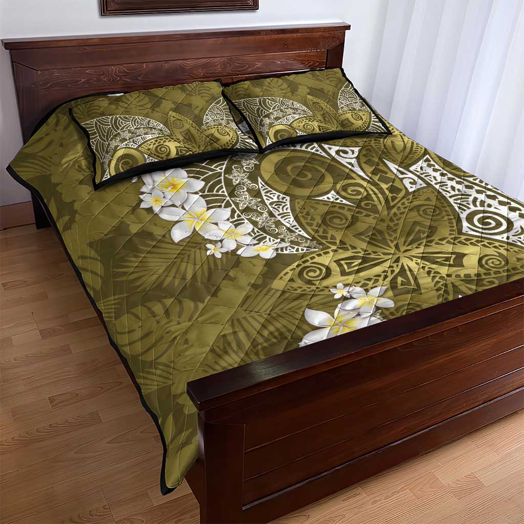 Gold Polynesian Tribal Frangipani Tropical Vibe Quilt Bed Set