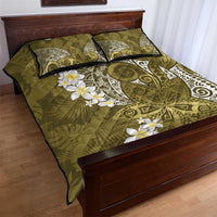 Gold Polynesian Tribal Frangipani Tropical Vibe Quilt Bed Set