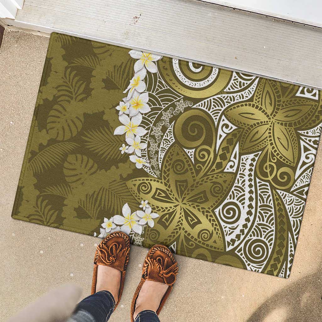 Gold Polynesian Tribal Frangipani Tropical Vibe Rubber Doormat LT14 - Polynesian Pride