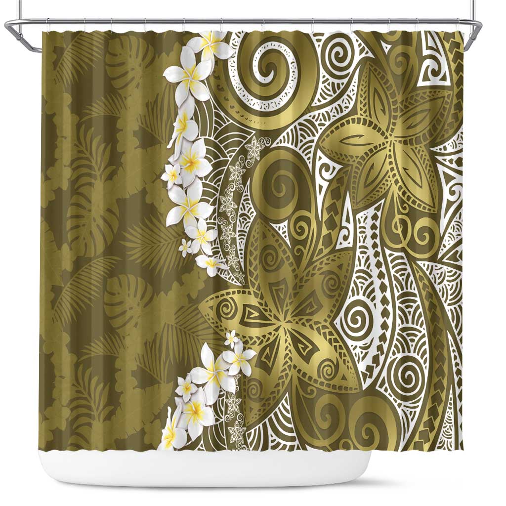 Gold Polynesian Tribal Frangipani Tropical Vibe Shower Curtain LT14 Gold - Polynesian Pride