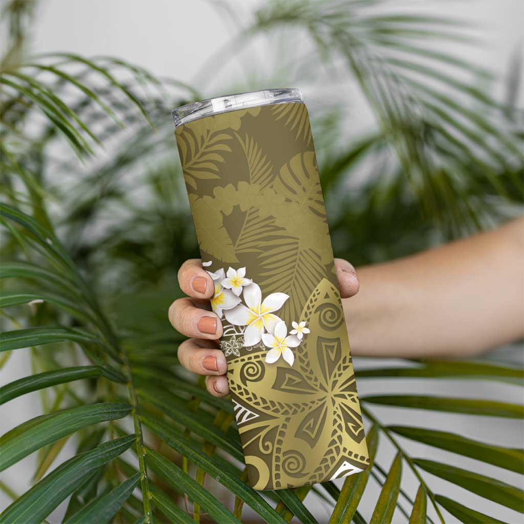 Gold Polynesian Tribal Frangipani Tropical Vibe Skinny Tumbler