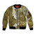 Gold Polynesian Tribal Frangipani Tropical Vibe Sleeve Zip Bomber Jacket