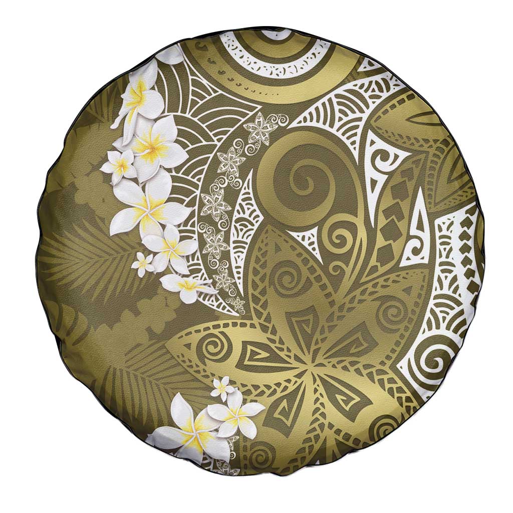 Gold Polynesian Tribal Frangipani Tropical Vibe Spare Tire Cover
