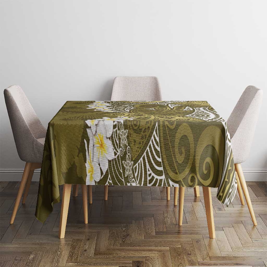 Gold Polynesian Tribal Frangipani Tropical Vibe Tablecloth