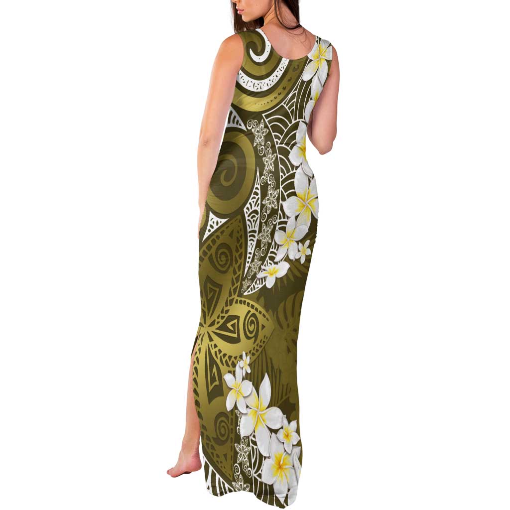 Gold Polynesian Tribal Frangipani Tropical Vibe Tank Maxi Dress