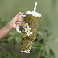 Gold Polynesian Tribal Frangipani Tropical Vibe Tumbler With Handle