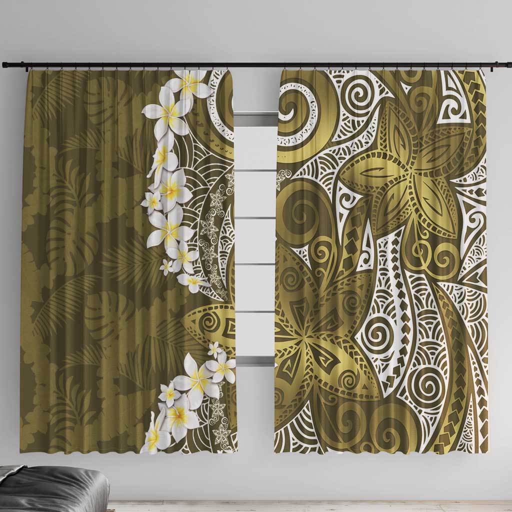 Gold Polynesian Tribal Frangipani Tropical Vibe Window Curtain LT14 With Hooks Gold - Polynesian Pride
