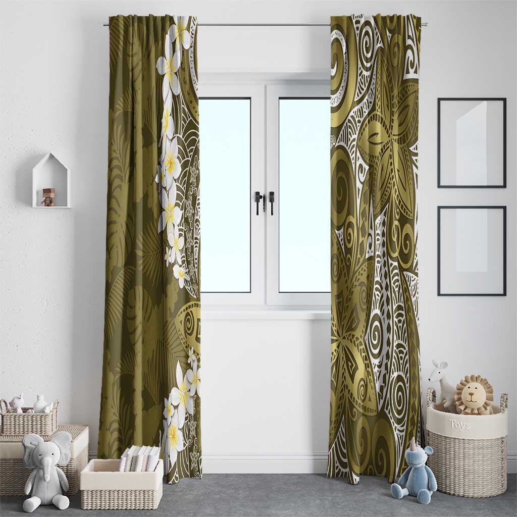 Gold Polynesian Tribal Frangipani Tropical Vibe Window Curtain