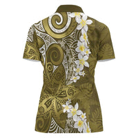 Gold Polynesian Tribal Frangipani Tropical Vibe Women Polo Shirt