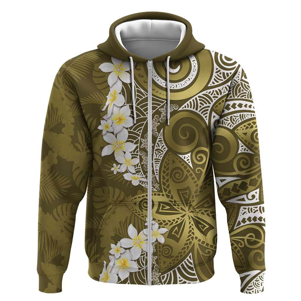 Gold Polynesian Tribal Frangipani Tropical Vibe Zip Hoodie LT14 Zip Hoodie Gold - Polynesian Pride
