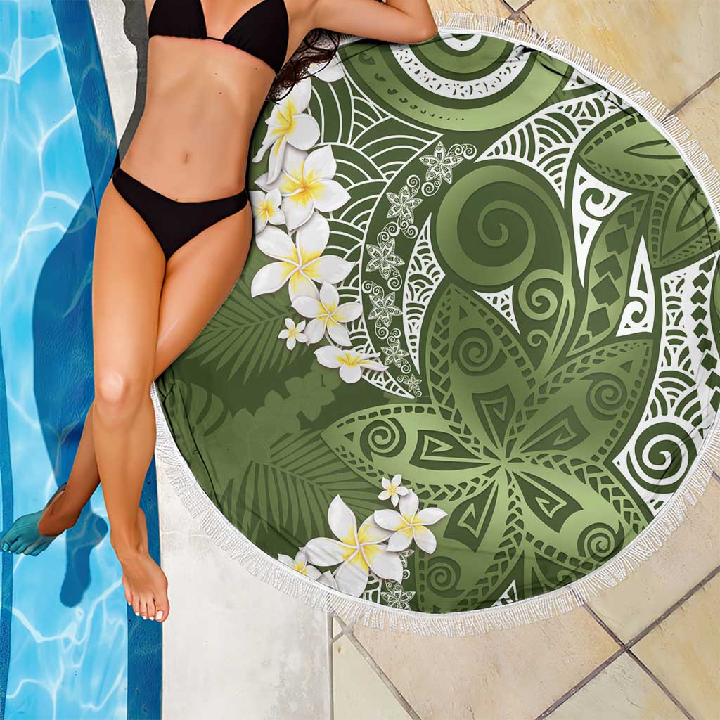 Green Polynesian Tribal Frangipani Tropical Vibe Beach Blanket