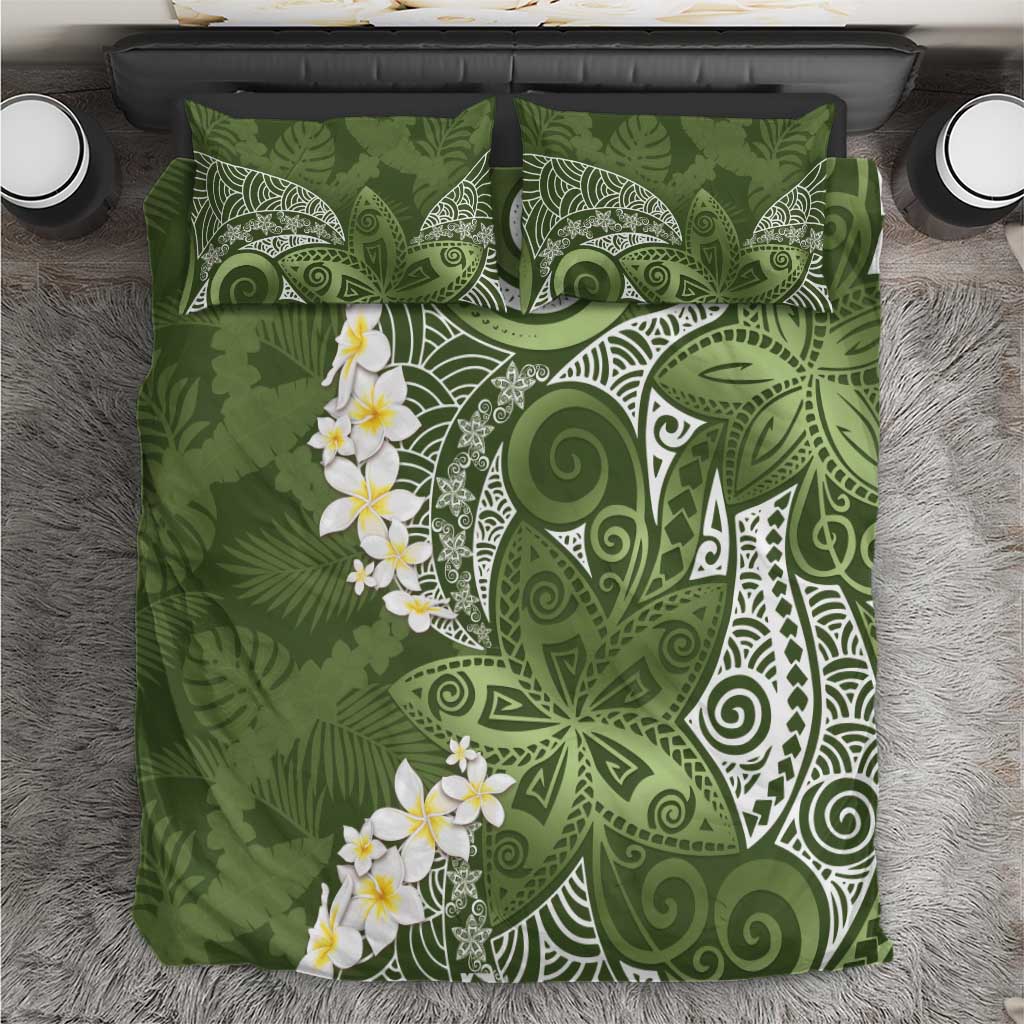 Green Polynesian Tribal Frangipani Tropical Vibe Bedding Set LT14 Green - Polynesian Pride