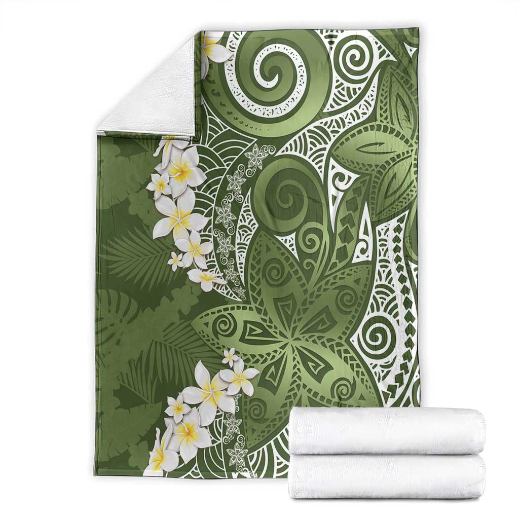 Green Polynesian Tribal Frangipani Tropical Vibe Blanket