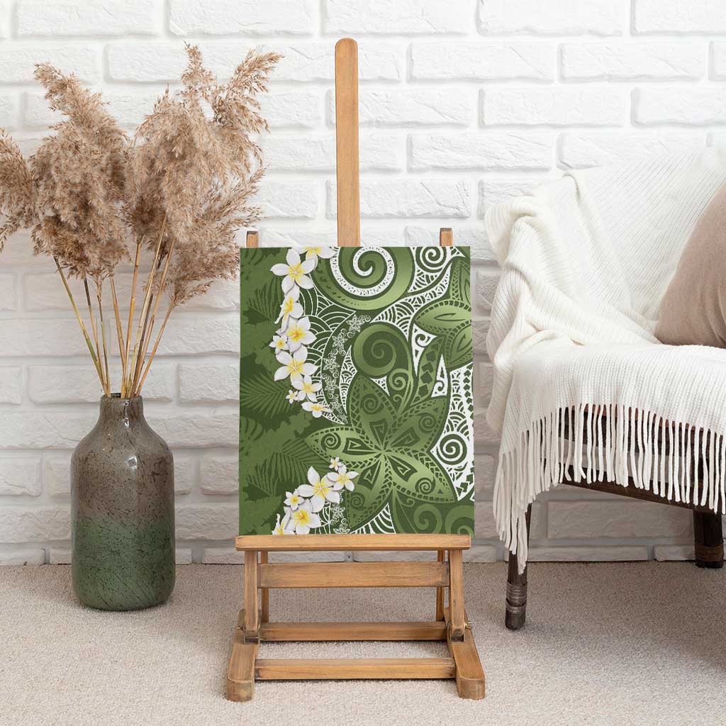 Green Polynesian Tribal Frangipani Tropical Vibe Canvas Wall Art