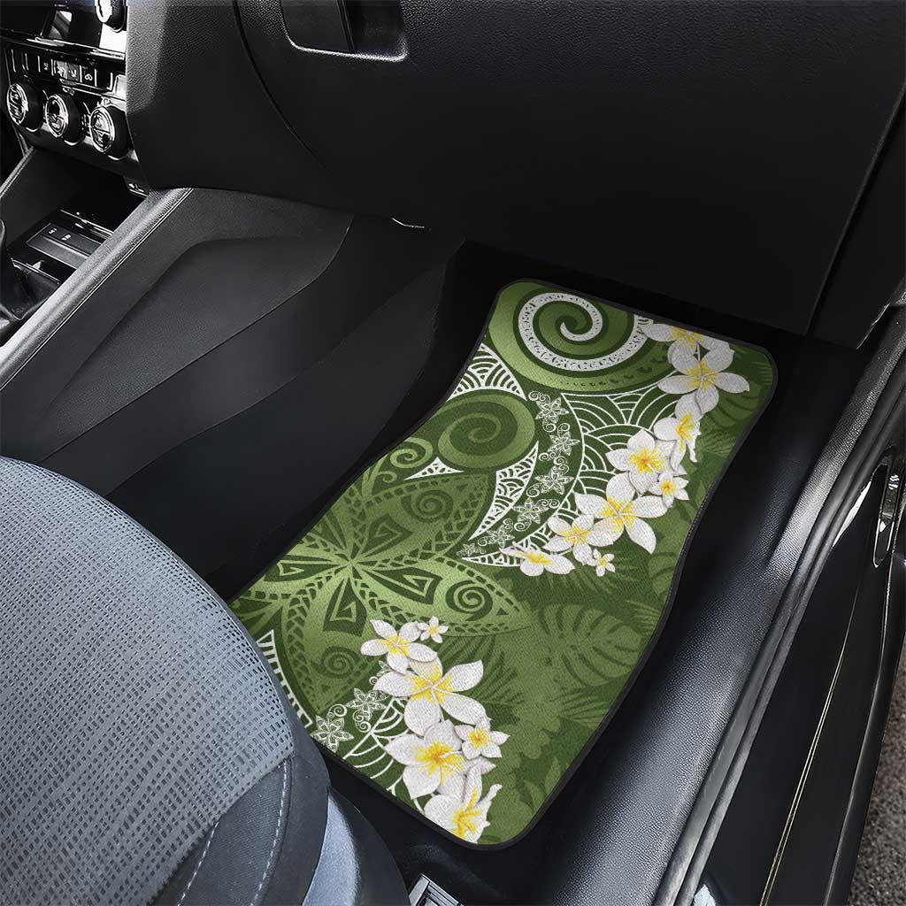 Green Polynesian Tribal Frangipani Tropical Vibe Car Mats