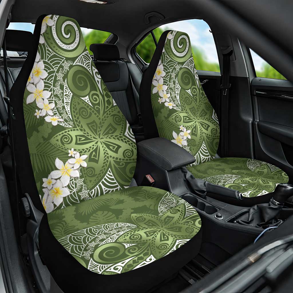 Green Polynesian Tribal Frangipani Tropical Vibe Car Seat Cover