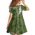 Green Polynesian Tribal Frangipani Tropical Vibe Family Matching Off The Shoulder Long Sleeve Dress and Hawaiian Shirt