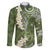 Green Polynesian Tribal Frangipani Tropical Vibe Family Matching Off The Shoulder Long Sleeve Dress and Hawaiian Shirt