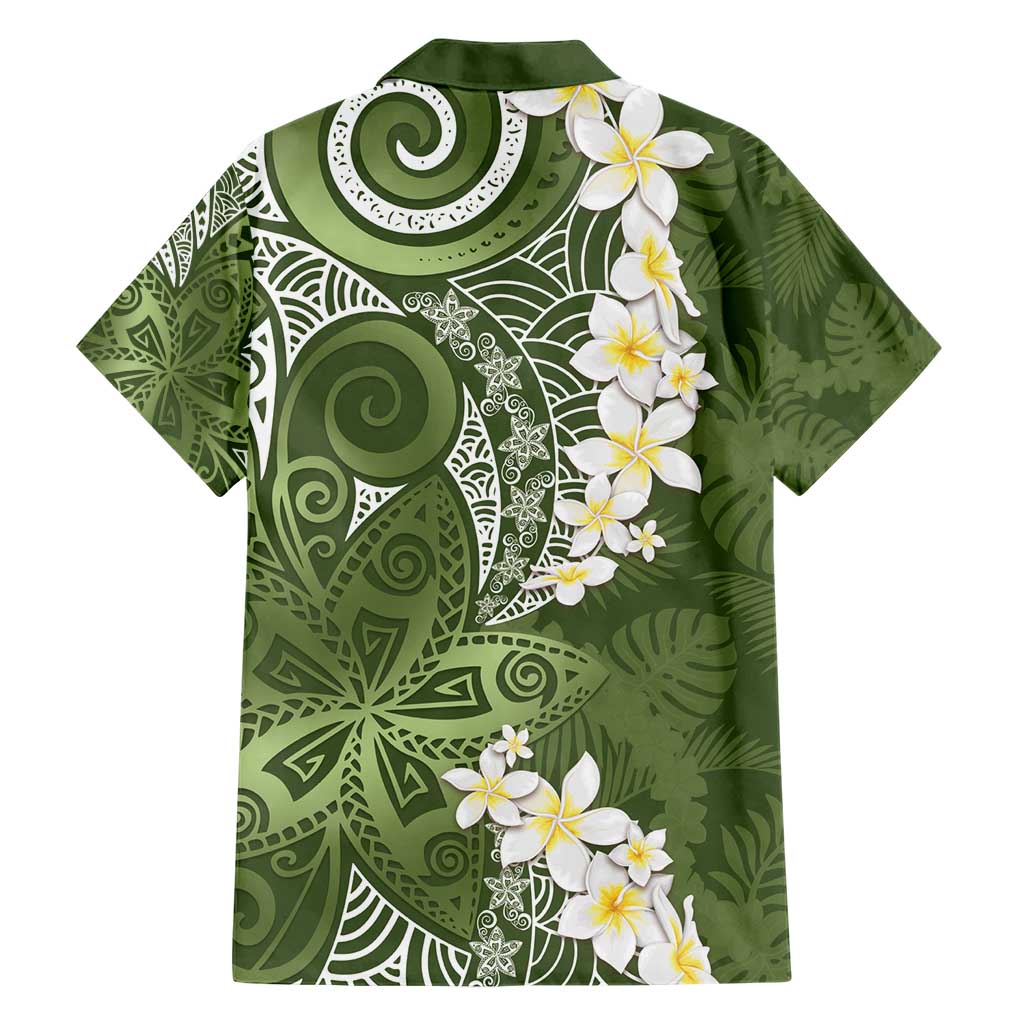 Green Polynesian Tribal Frangipani Tropical Vibe Hawaiian Shirt