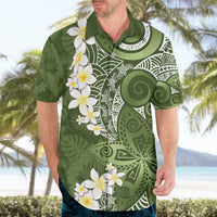 Green Polynesian Tribal Frangipani Tropical Vibe Hawaiian Shirt