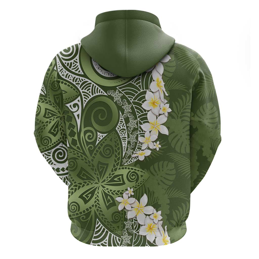 Green Polynesian Tribal Frangipani Tropical Vibe Hoodie
