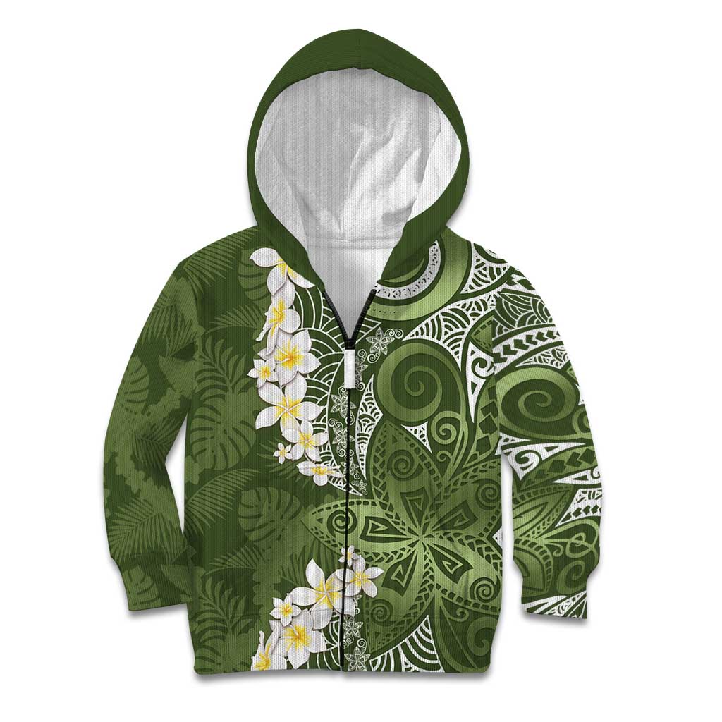 Green Polynesian Tribal Frangipani Tropical Vibe Kid Hoodie
