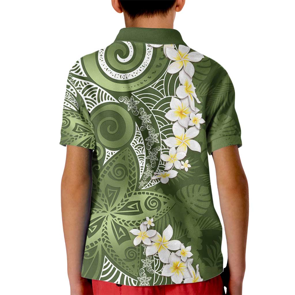 Green Polynesian Tribal Frangipani Tropical Vibe Kid Polo Shirt