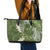 Green Polynesian Tribal Frangipani Tropical Vibe Leather Tote Bag