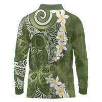 Green Polynesian Tribal Frangipani Tropical Vibe Long Sleeve Polo Shirt