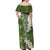 Green Polynesian Tribal Frangipani Tropical Vibe Off Shoulder Maxi Dress