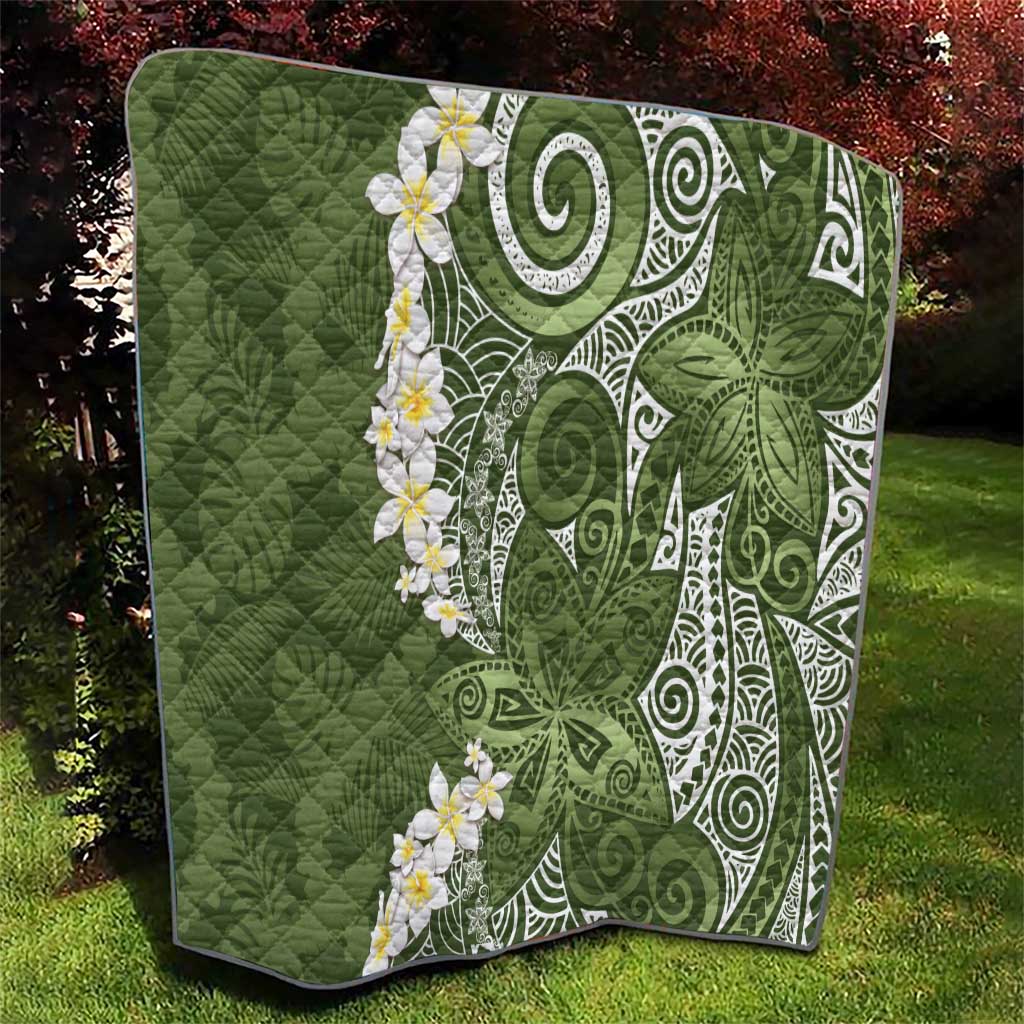 Green Polynesian Tribal Frangipani Tropical Vibe Quilt LT14 - Polynesian Pride