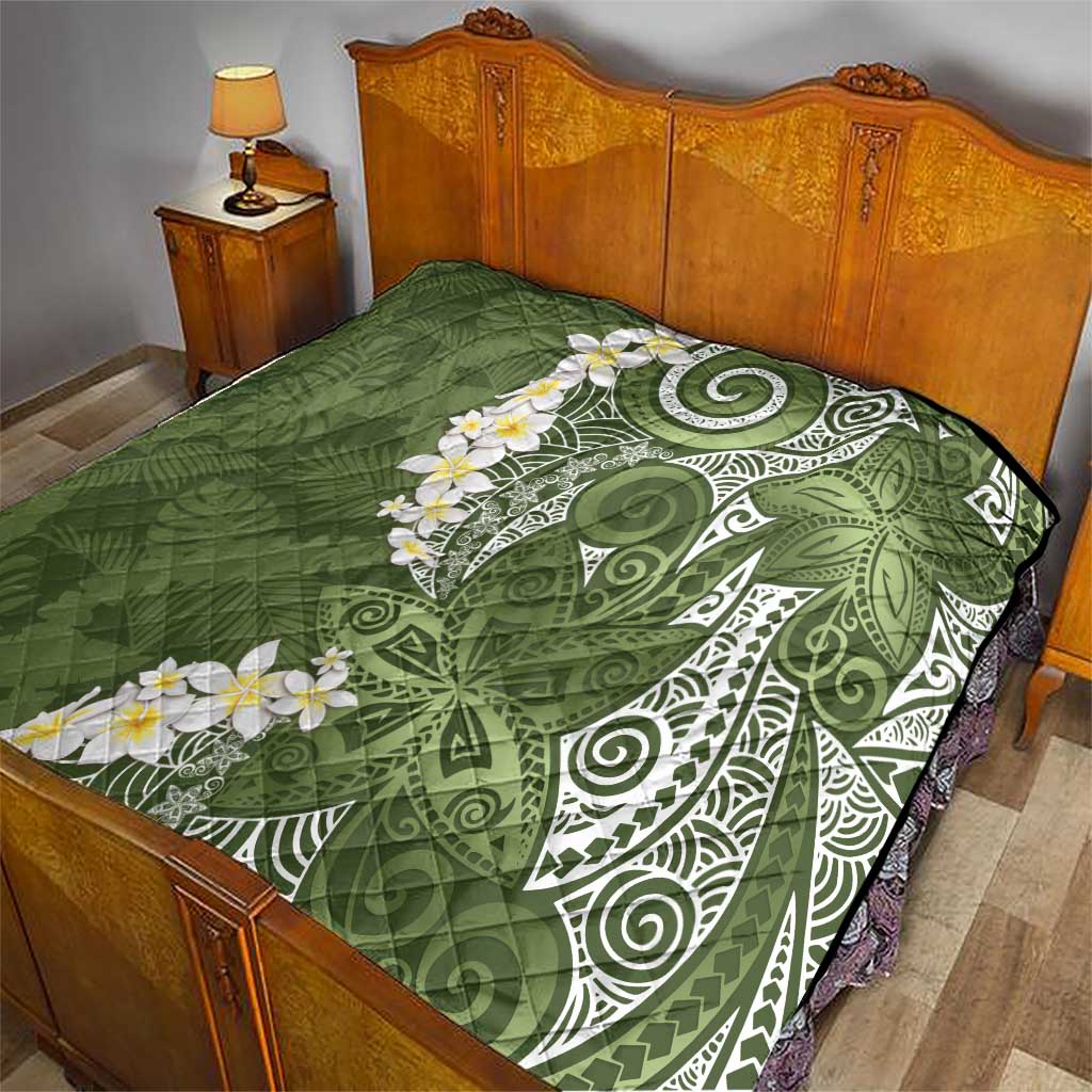 Green Polynesian Tribal Frangipani Tropical Vibe Quilt LT14 - Polynesian Pride