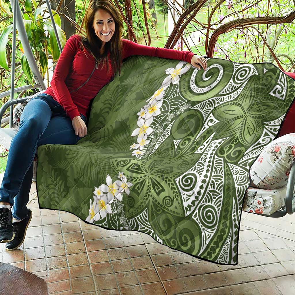 Green Polynesian Tribal Frangipani Tropical Vibe Quilt LT14 - Polynesian Pride