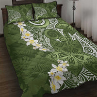 Green Polynesian Tribal Frangipani Tropical Vibe Quilt Bed Set