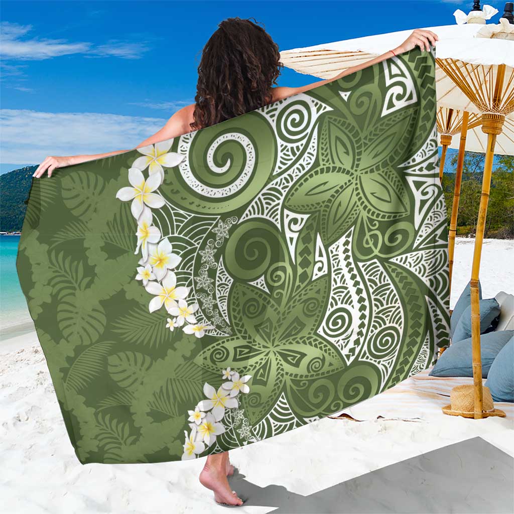 Green Polynesian Tribal Frangipani Tropical Vibe Sarong LT14 One Size 44 x 66 inches Green - Polynesian Pride