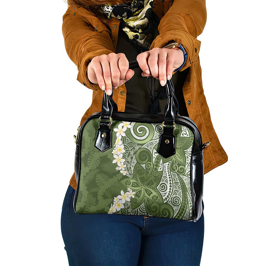 Green Polynesian Tribal Frangipani Tropical Vibe Shoulder Handbag