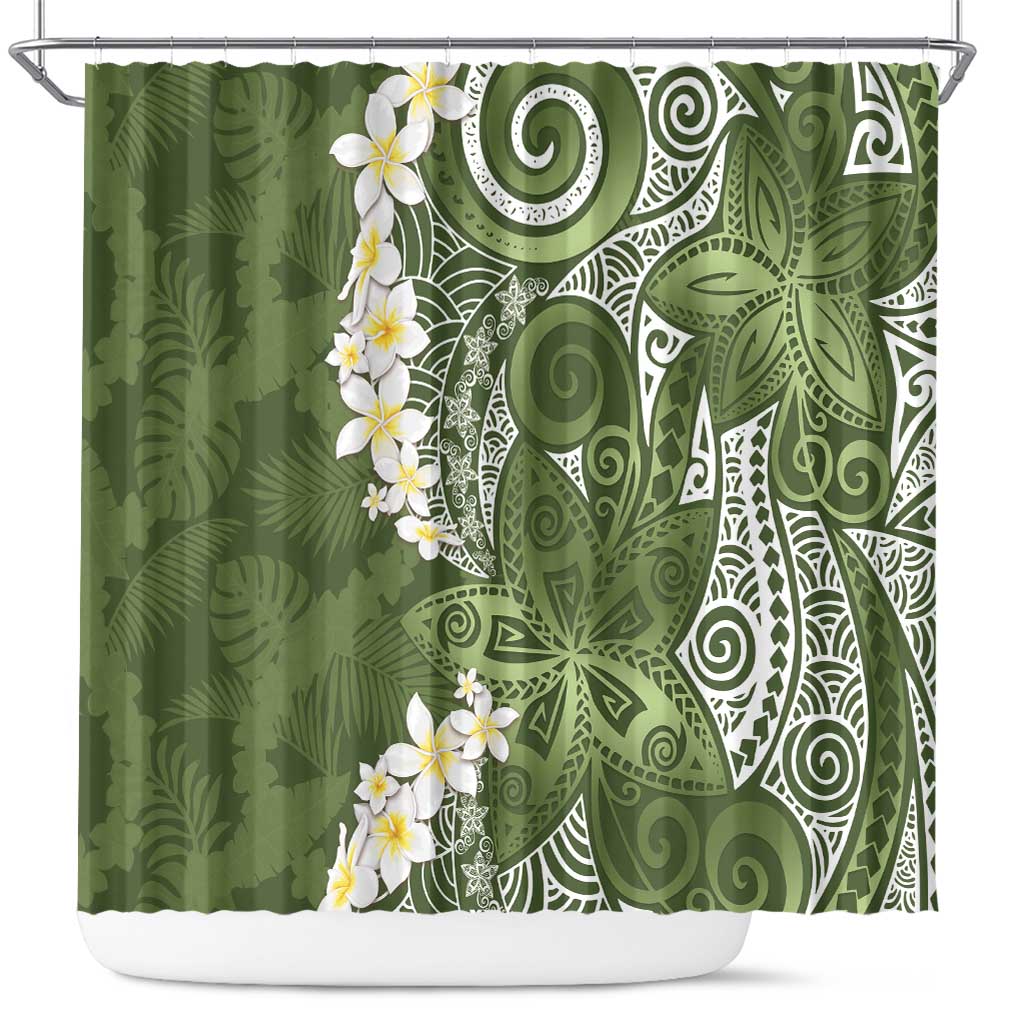 Green Polynesian Tribal Frangipani Tropical Vibe Shower Curtain LT14 Green - Polynesian Pride