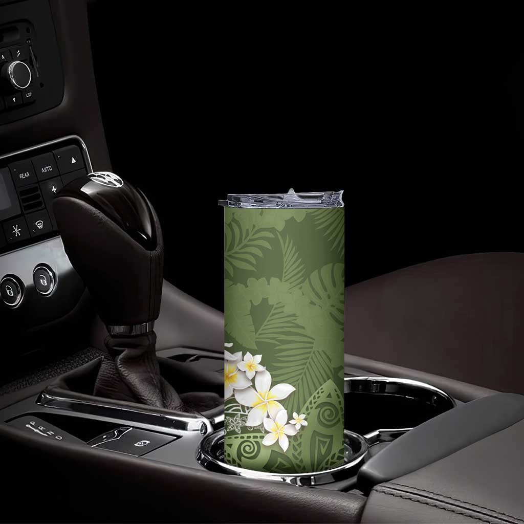 Green Polynesian Tribal Frangipani Tropical Vibe Skinny Tumbler