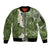 Green Polynesian Tribal Frangipani Tropical Vibe Sleeve Zip Bomber Jacket