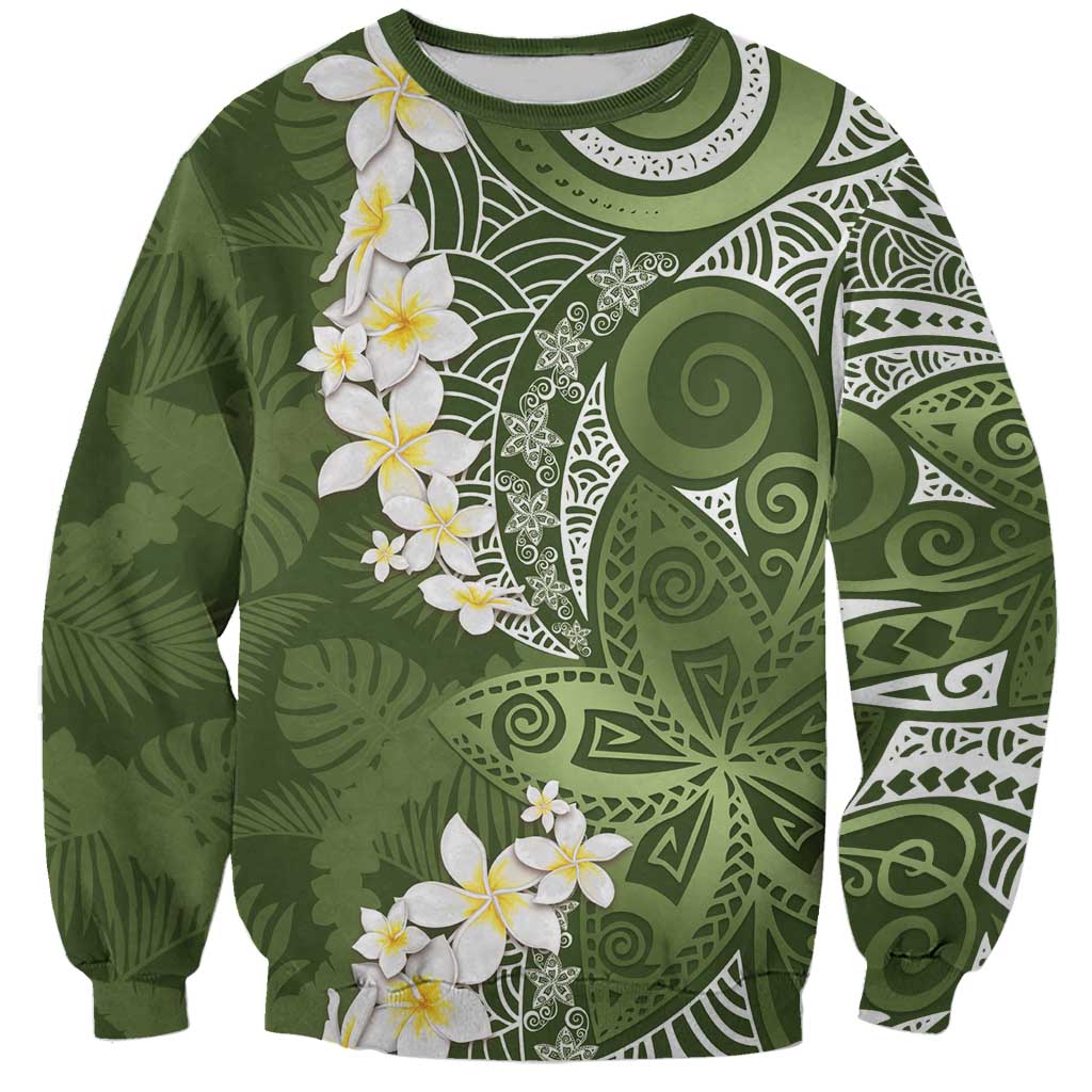 Green Polynesian Tribal Frangipani Tropical Vibe Sweatshirt