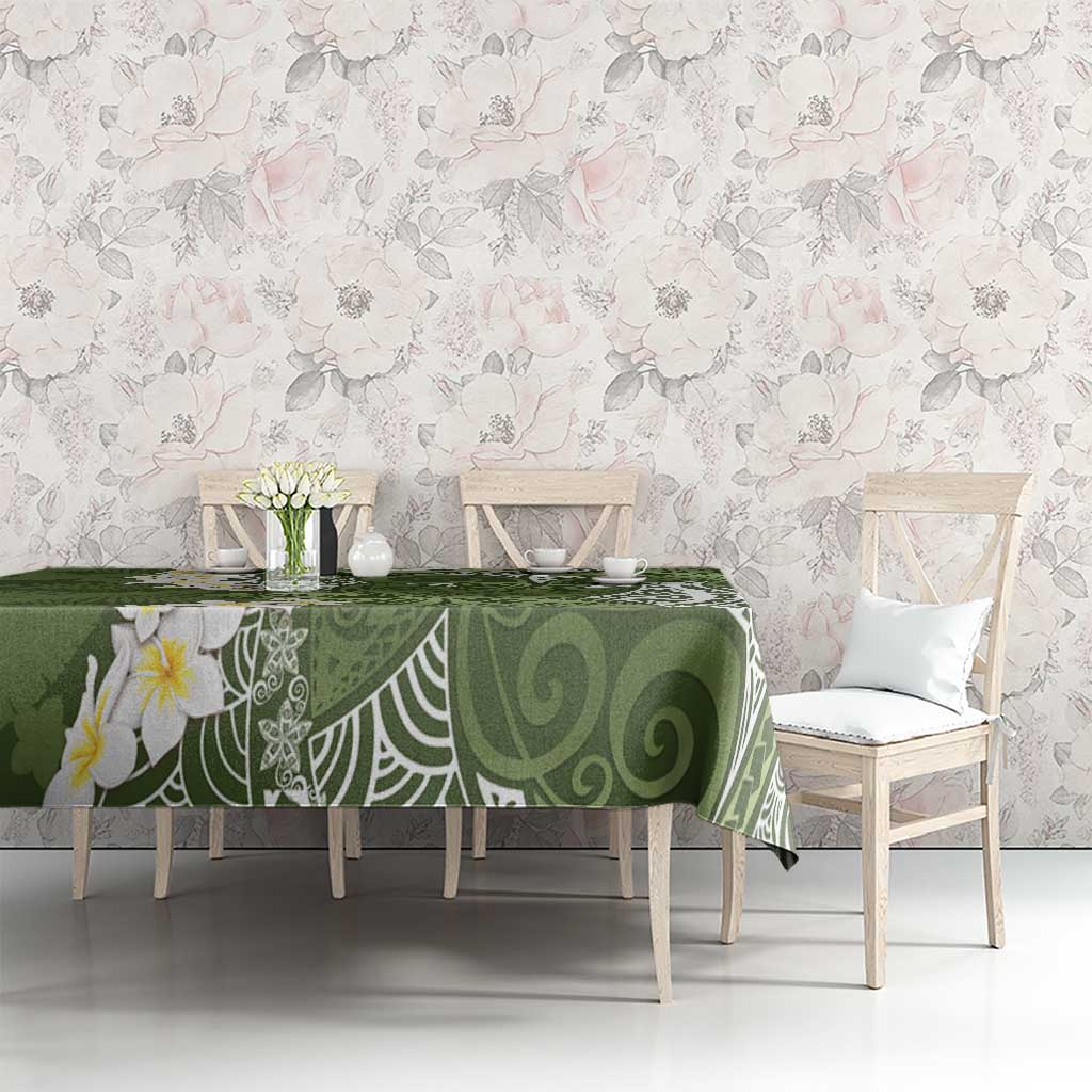 Green Polynesian Tribal Frangipani Tropical Vibe Tablecloth