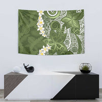 Green Polynesian Tribal Frangipani Tropical Vibe Tapestry