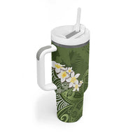 Green Polynesian Tribal Frangipani Tropical Vibe Tumbler With Handle