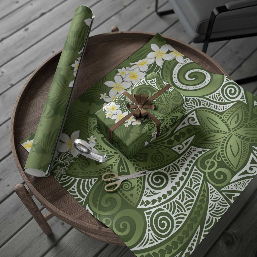 Green Polynesian Tribal Frangipani Tropical Vibe Wrapping Paper - Polynesian Pride